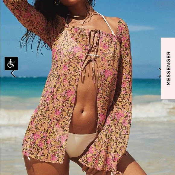 Houseofcb NWT PROVENCE OLIVE FLORAL COVERUP - Picture 2 of 3